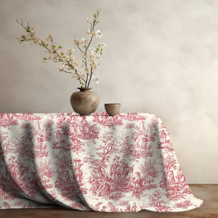 Elegant vintage red toile d jouy printed tablecloth