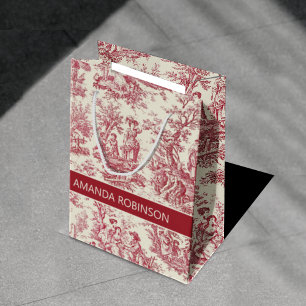 Elegant Vintage Red Toile de Jouy French Scene Medium Gift Bag
