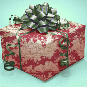 Elegant Vintage Red Toile de Jouy Lake Wrapping Paper Sheets