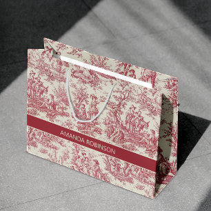 Elegant vintage red toile de jouy large gift bag