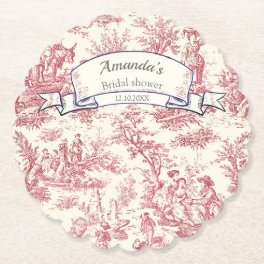 Elegant vintage red toile de jouy paper coaster