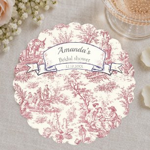 Elegant vintage red toile de jouy paper coaster