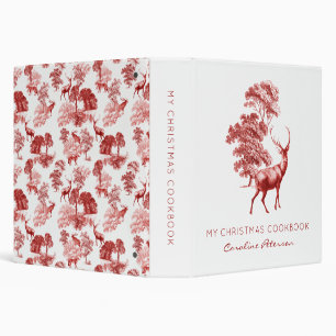 Elegant Vintage Red Toile Deer Christmas Cookbook 3 Ring Binder