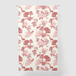Elegant Vintage Red Toile Deer Fox Woodland Sheer Curtains