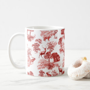 Elegant Vintage Red Toile Deer in Woodland Coffee Mug