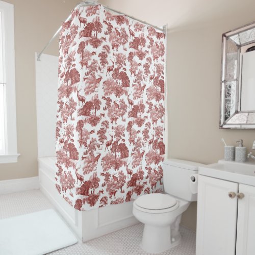 Elegant Vintage Red Toile Deer Pattern Shower Curtain