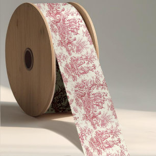 Elegant Vintage Red Toile Satin Ribbon