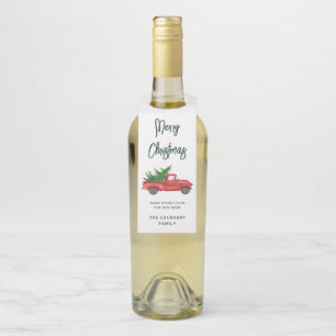 Elegant Vintage Red Truck Christmas Party Bottle Hanger Tag