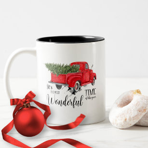 Vintage Red Truck Personalized Christmas Mug