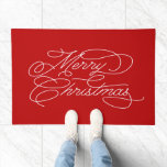 Elegant Vintage Red Typographic Merry Christmas Doormat