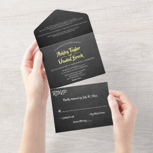 Elegant Vintage Retro Chalkboard Script Wedding All In One Invitation