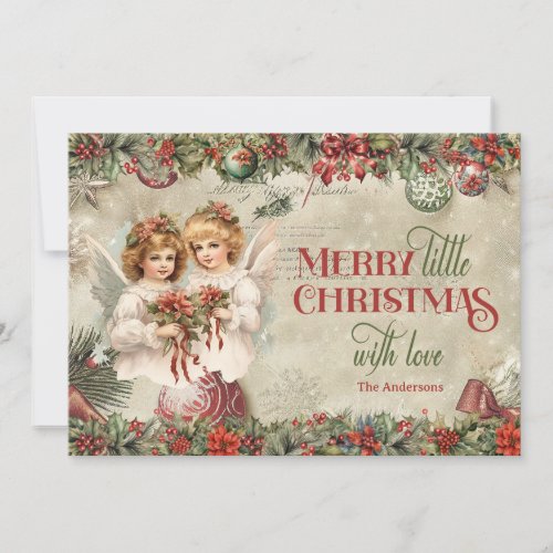 Elegant vintage retro Christmas Victorian Angels Holiday Card