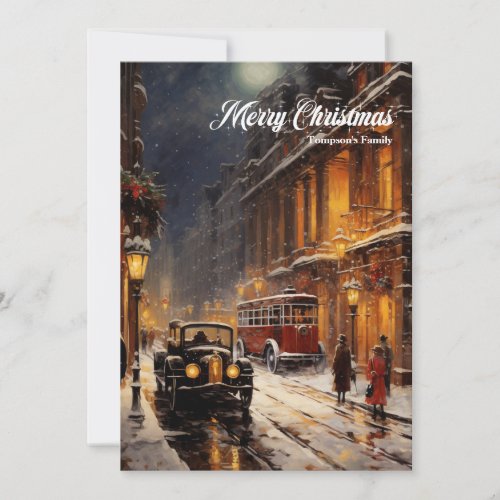 Elegant vintage retro classic night Christmas city Holiday Card