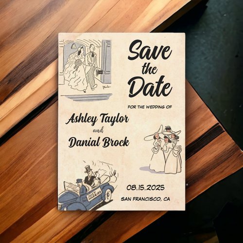 Elegant Vintage Retro Comic Wedding Save the Date Invitation