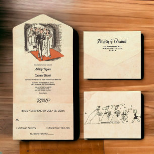 Elegant Vintage Retro Old Couple Rustic Wedding All In One Invitation