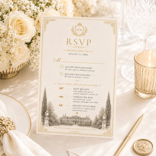 Elegant Vintage Retro Old Money Wedding RSVP Card
