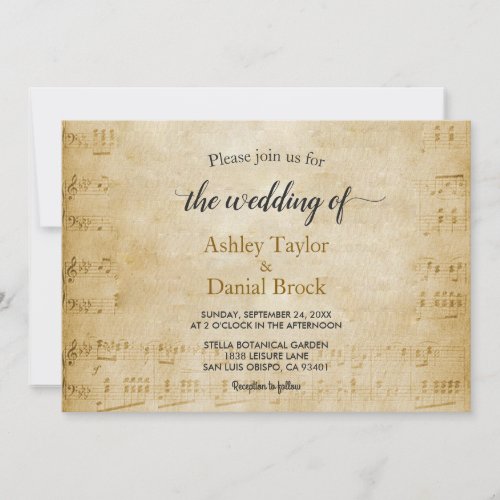 Elegant Vintage Retro Old Script Musical Wedding Invitation