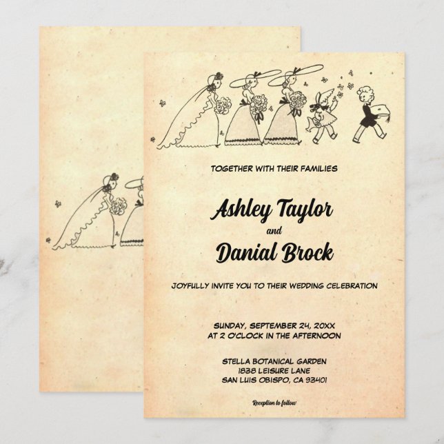 Elegant Vintage Retro Rustic Old Ceremony Wedding Invitation (Front/Back)