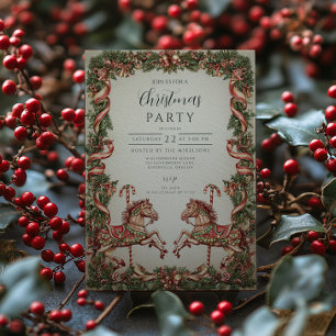 Elegant Vintage Rocking Horse Christmas Invitation