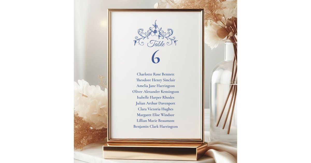 Elegant Vintage Romance Blue Wedding Seating Chart Invitation | Zazzle