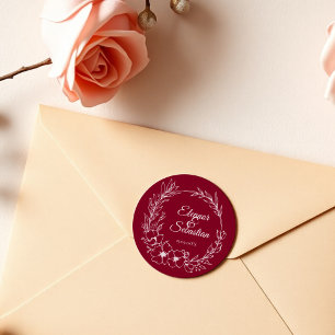 Elegant Vintage Romance Burgundy Floral Wedding Classic Round Sticker