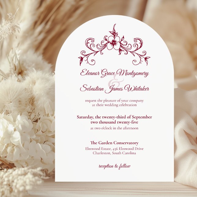 Elegant Vintage Romance Burgundy Floral Wedding Invitation (Creator Uploaded)