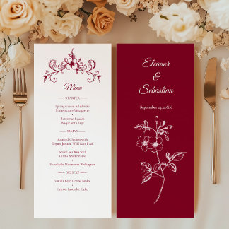 Elegant Vintage Romance Burgundy Wedding Menu