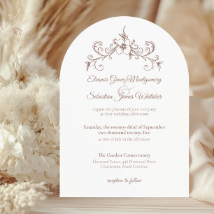 Elegant Vintage Romance Dark Champagne Wedding Invitation