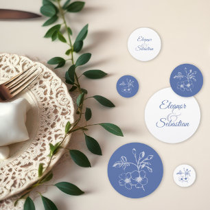 Elegant Vintage Romance Dusty Blue Floral Wedding Confetti