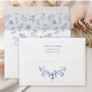 Elegant Vintage Romance Dusty Blue Floral Wedding Envelope