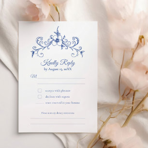 Elegant Vintage Romance Dusty Blue Floral Wedding RSVP Card