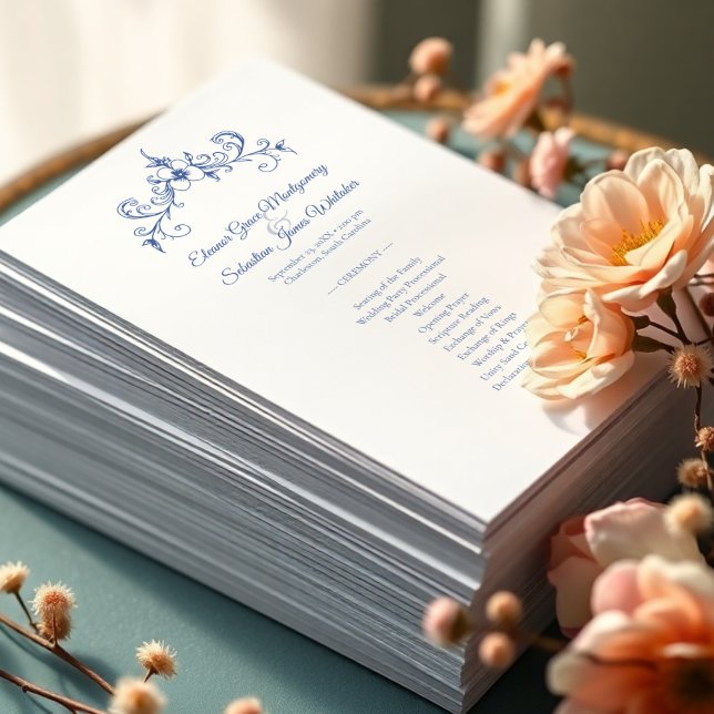 Elegant Vintage Romance Dusty Blue Wedding Program (Creator Uploaded)