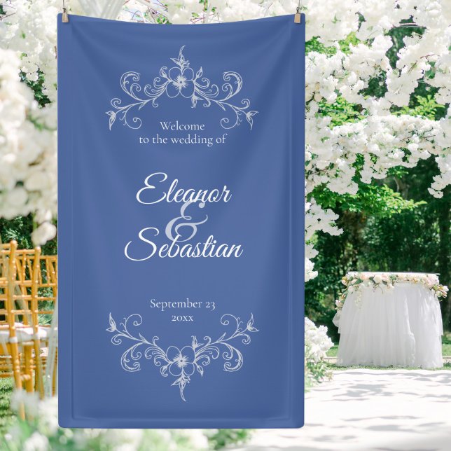 Elegant Vintage Romance Dusty Blue Wedding Welcome Banner (Creator Uploaded)
