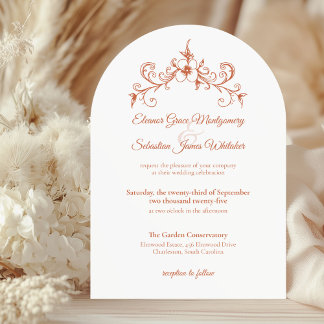 Elegant Vintage Romance Terracotta Floral Wedding Invitation