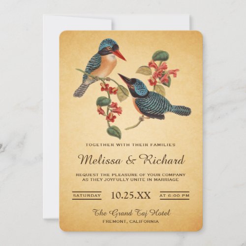 Elegant Vintage Romantic Birds Wedding Invitation