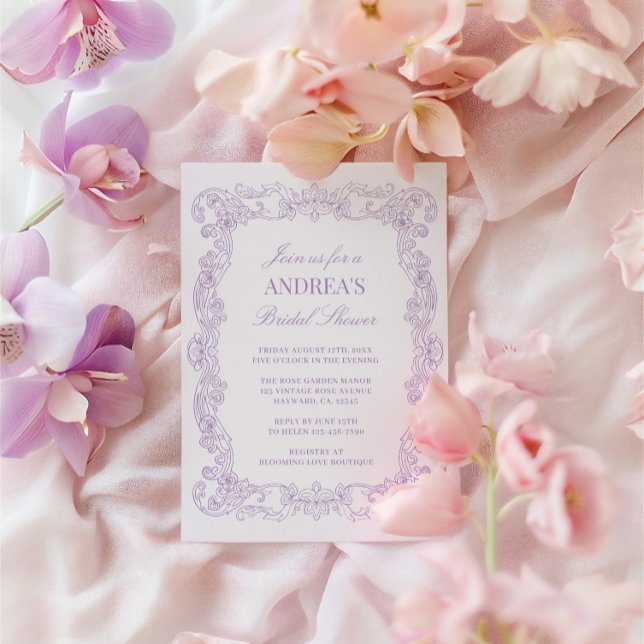 Elegant Vintage Romantic Lavender Bridal Shower Invitation (Elegant Vintage Romantic Lavender Bridal Shower Invitation)