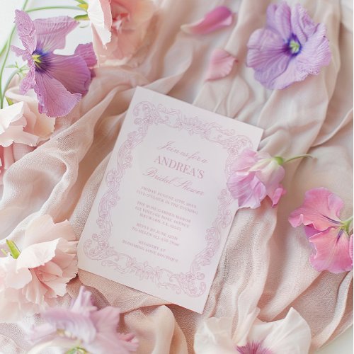 Elegant Vintage Romantic Pink Bridal Shower Invitation