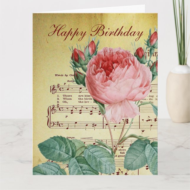 Elegant Vintage Romantic Rose Antique Music Notes (Front)