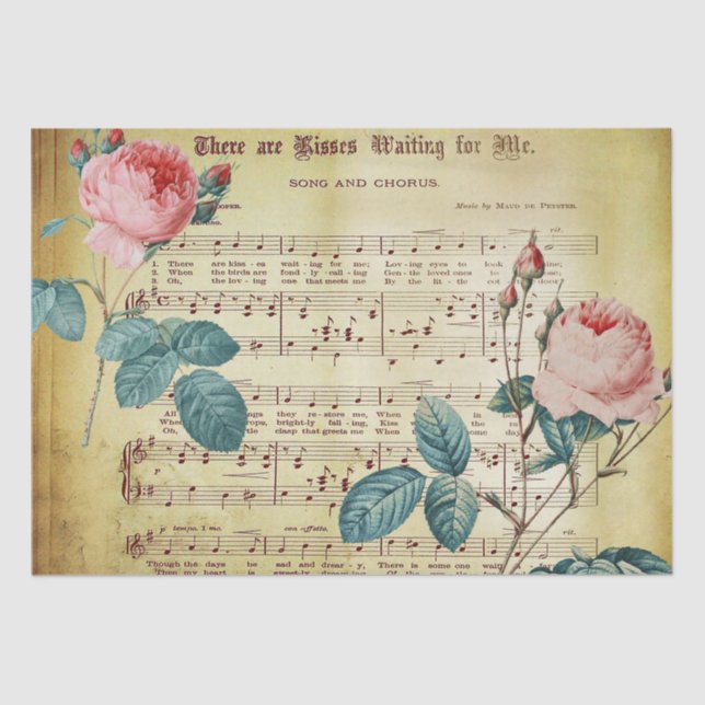 Elegant Vintage Rose Antique Sheet Music Notes (Front)