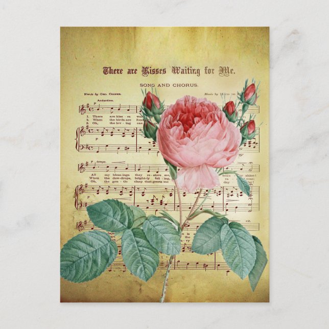 Elegant Vintage Rose Antique Sheet Music Notes (Front)