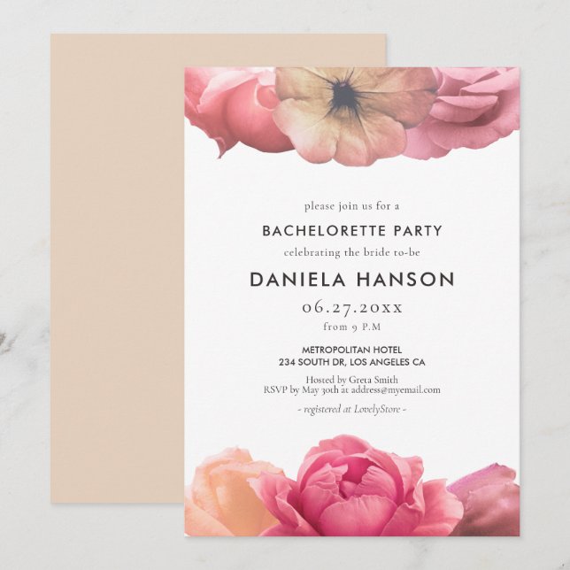 Elegant vintage rose Bachelorette Party Invitation (Front/Back)