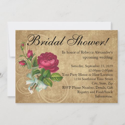 Elegant Vintage Rose Bridal Shower Invitation