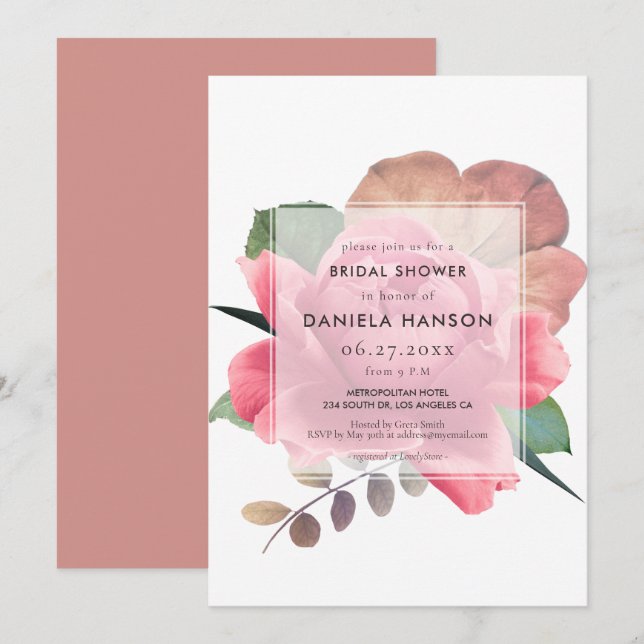 Elegant vintage rose Bridal shower Invitation (Front/Back)