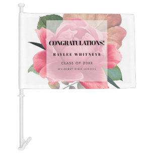 Elegant vintage rose Congratulations graduate Car Flag
