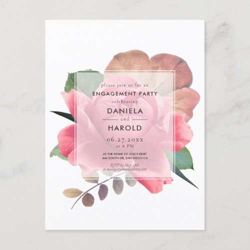 Elegant vintage rose Engagement party Invitation Postcard