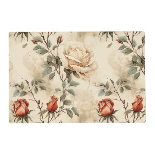 Elegant Vintage Rose Flower Beige Floral Design Placemat