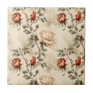 Elegant Vintage Rose Flower Beige Floral Seamless Ceramic Tile
