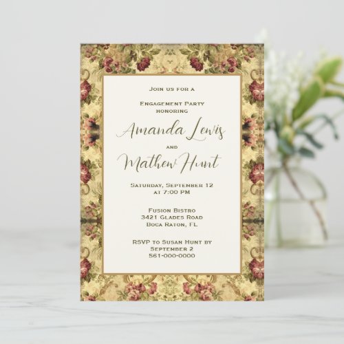 Elegant Vintage Rose Gold Engagement Party  Invitation