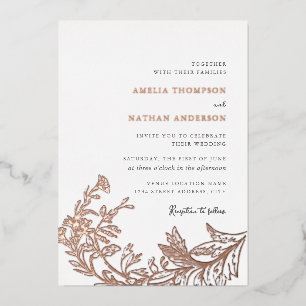 Elegant Vintage Rose Gold Floral Wedding Foil Invitation