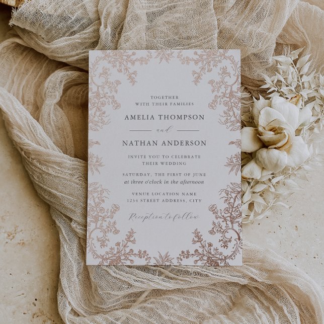 Elegant Vintage Rose Gold Floral Wedding  Foil Invitation (Creator Uploaded)